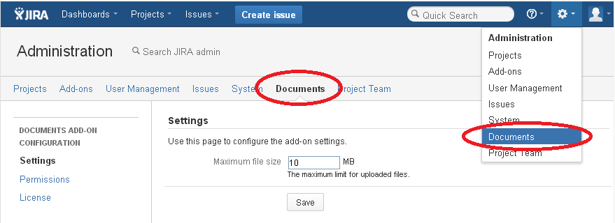 The new location of the Documents admin section