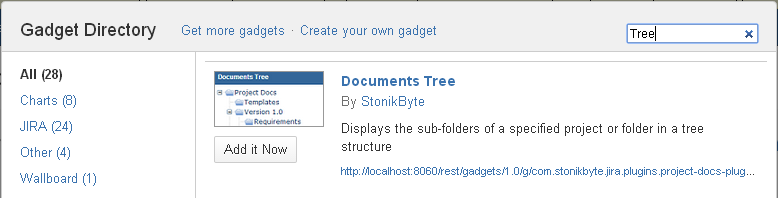 Adding the Documents Tree gadget to a JIRA dashboard