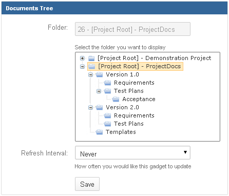 Configuring the "Documents Tree" gadget