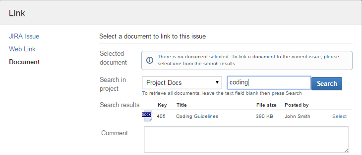 Search for the document that you want to link