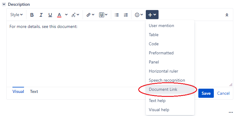 Inserting a reference to a document while in Visual mode
