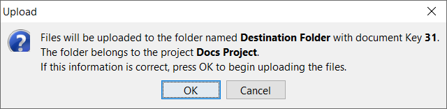 Confirmation message for the specified document's key