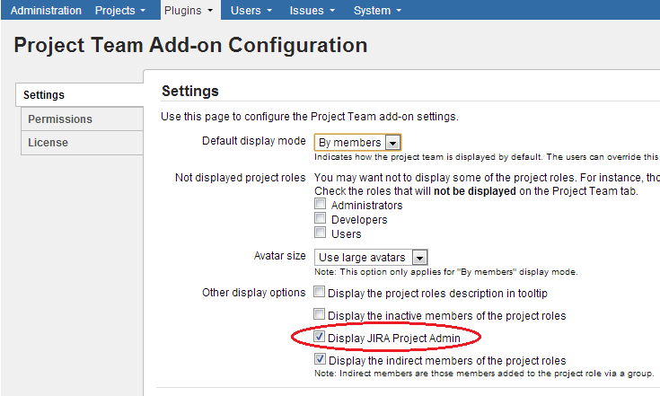 The new setting for enabling/disabling the display of the JIRA Project Admin