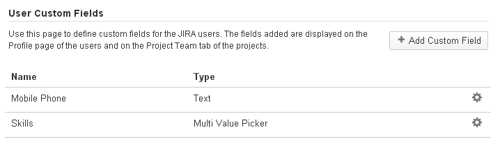 The page from app's administration area used for adding user custom fields