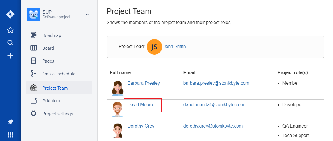 Accessing the Advanced Profile link from the Project Team tab