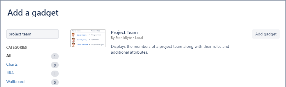 Adding the Project Team gadget