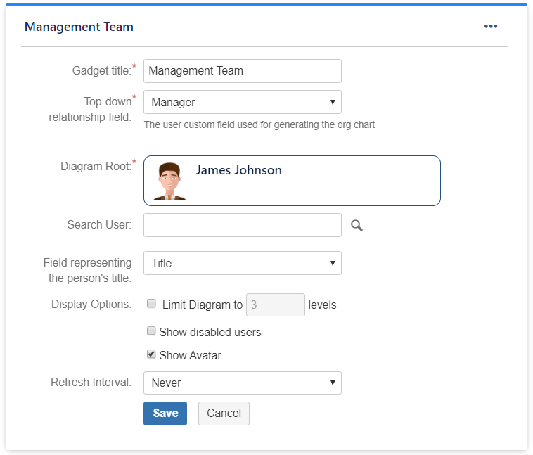 Setting-up the Org Chart gadget
