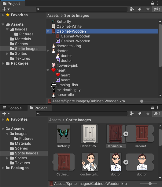 Imported Source Image Assets in Unity Project Views