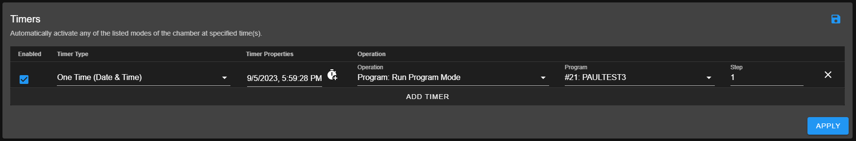 Program mode for a one-time start