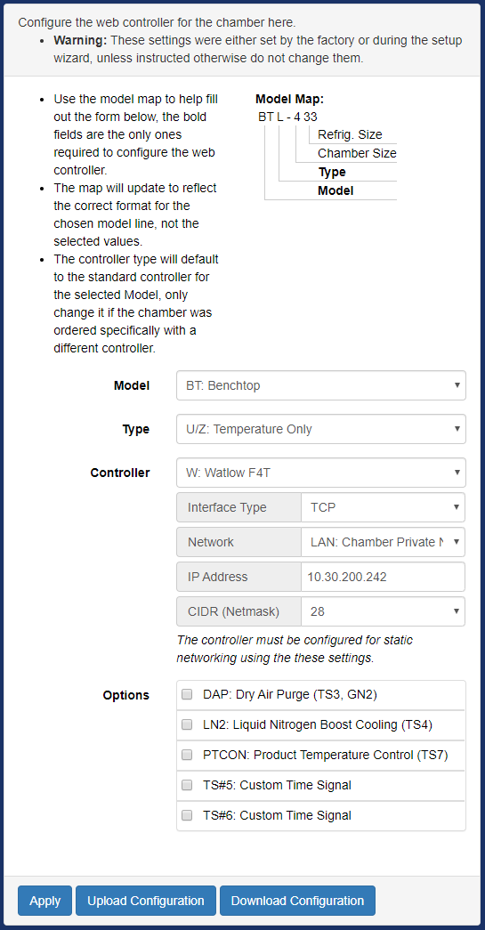 Setup page chamber interface configuration