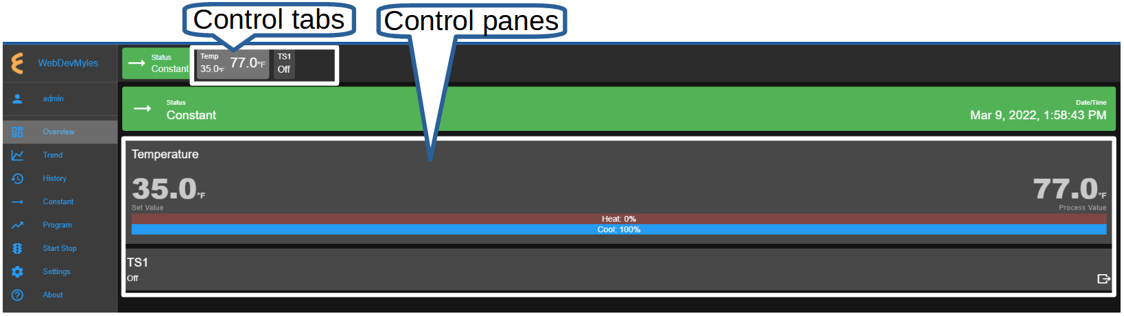 Parameter settings via control panes