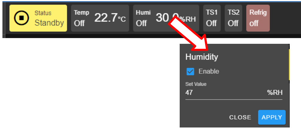 Setting new humidity value via the humi tab