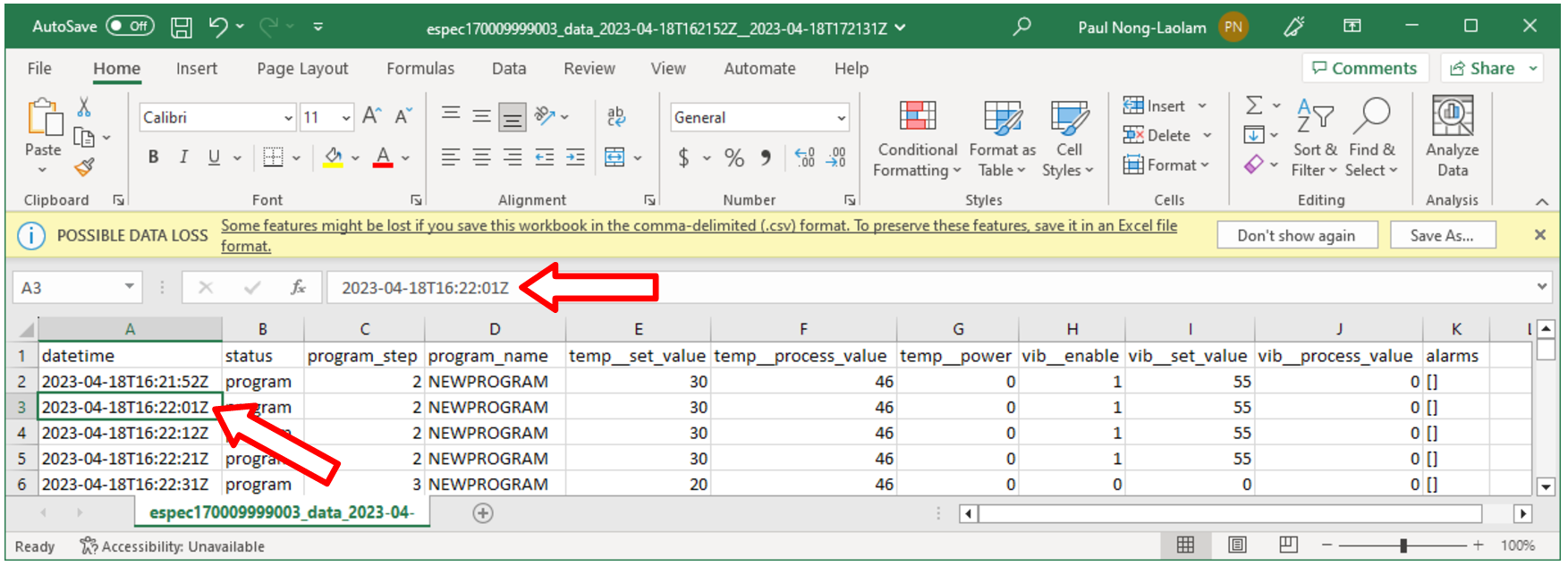 Data file improperly open in MS Excel