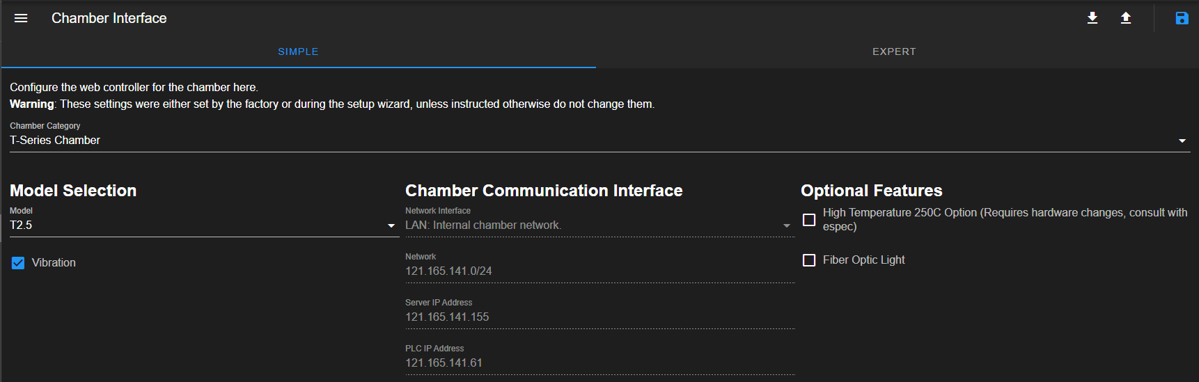 Chamber configuration and communication protocol