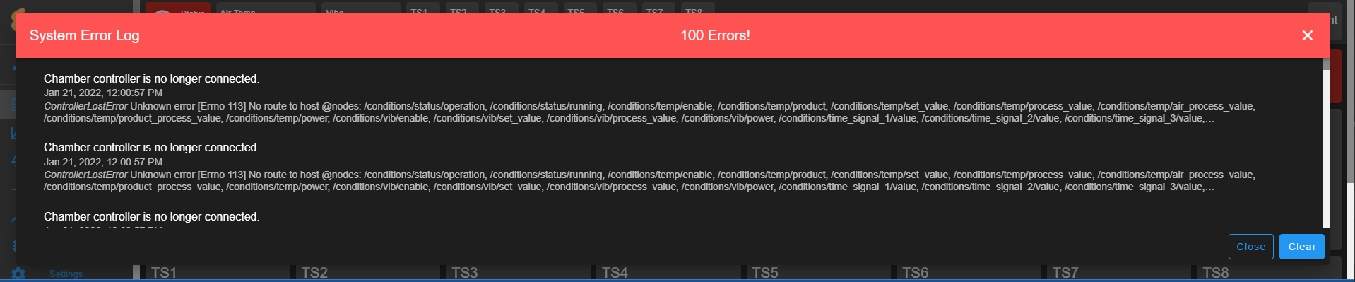Expanded view of detailed error messages
