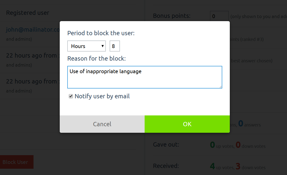 Temporary User Block