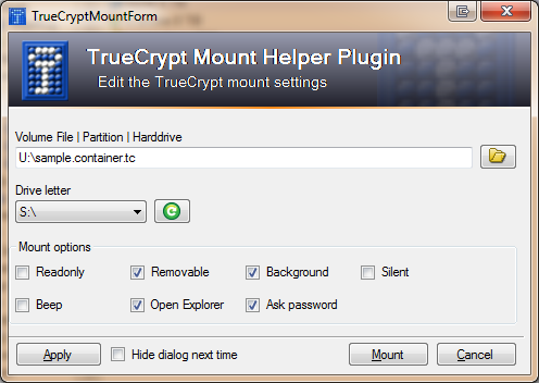 TrueCrypt mount dialog