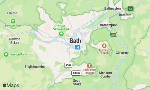 Simple map showing Bath, UK