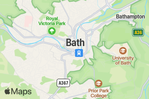 A map centred on Bath, UK, with scale set to 1