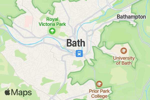 A map centred on Bath, UK, with scale set to 2