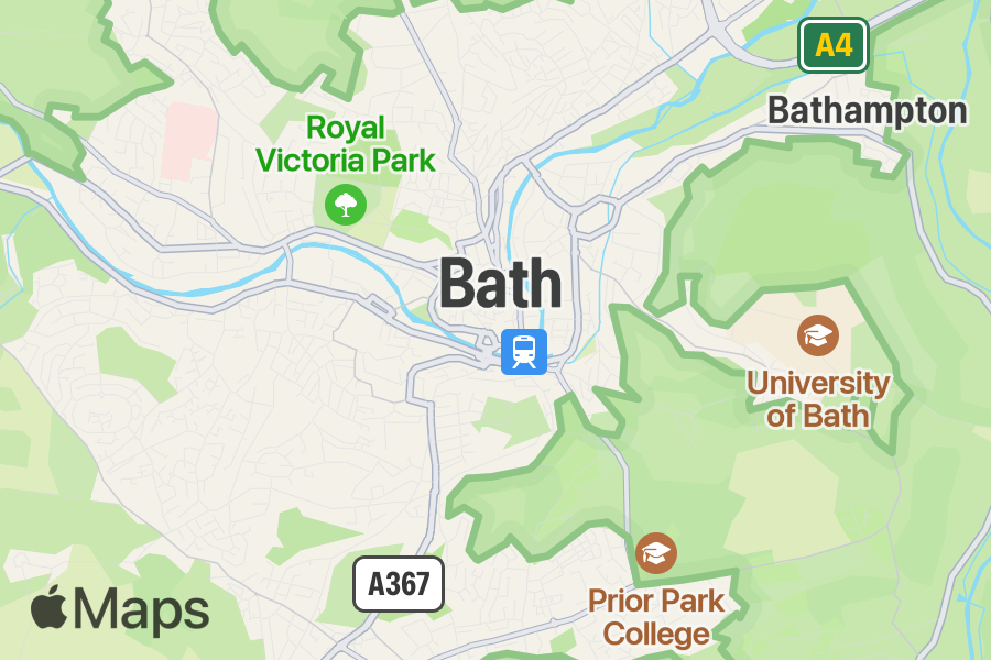 A map centred on Bath, UK, with scale set to 3