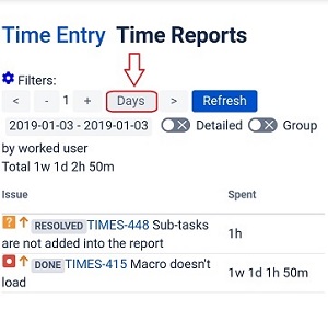 Time Reports view days