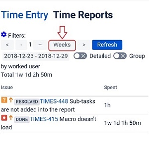 Time Reports view weeks