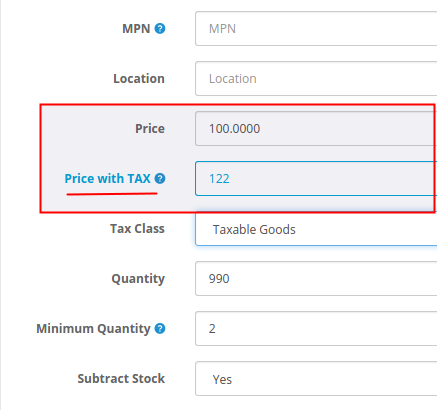product price field with helper field